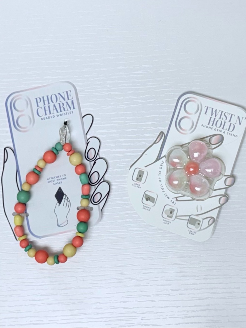 Set of 2 Vivitar Phone Accessories- Beaded Pink Lanyard and Flower Phone Grip